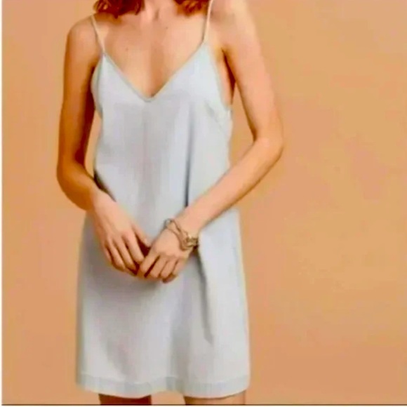 Wilfred Dresses & Skirts - Aritzia Wilfred Vivienne Light Wash Denim Spaghetti Strap Mini Cami Dress Sz M